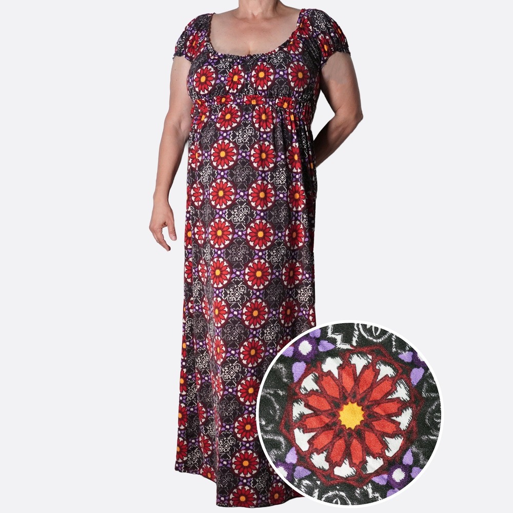 Floral Empire Waist Boho‎ Maxi Dress Multicolor L XL 0X 1X 12 14 Tall Friendly